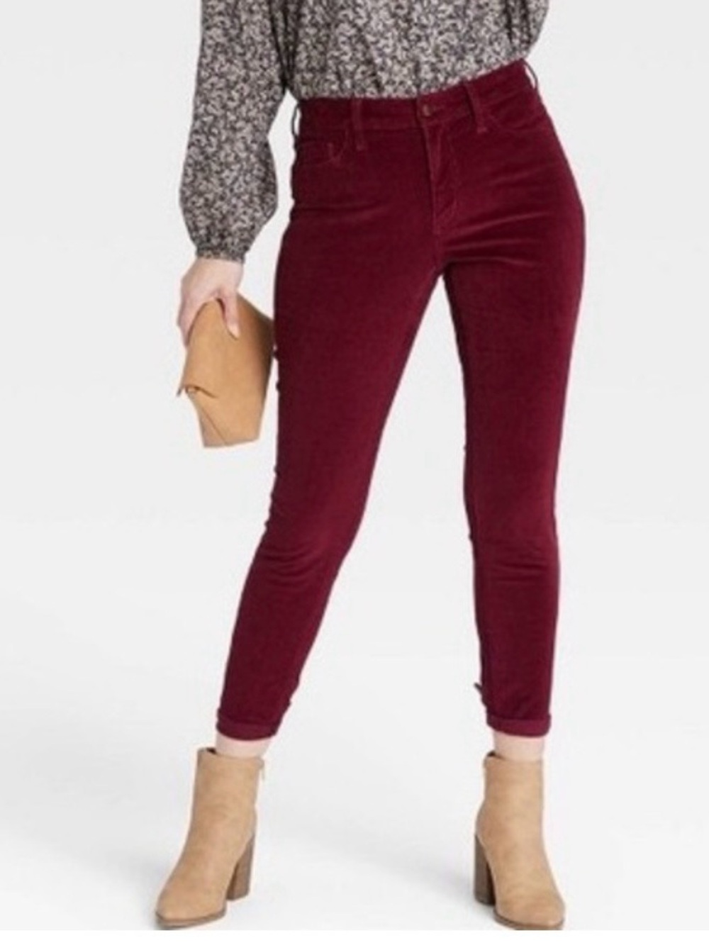 Banana Republic Mid-Rise Skinny Corduroy Pants in Burgundy